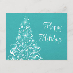 Sparkly Holiday Tree Postcard, Teal