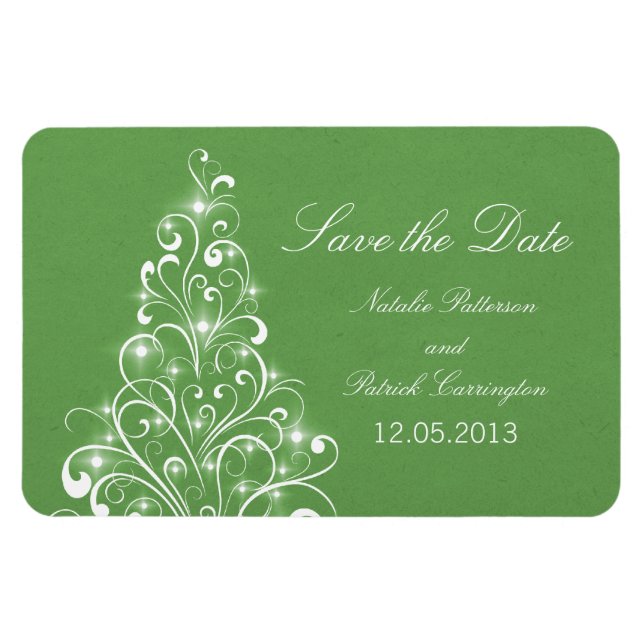 Sparkly Holiday Tree Save the Date Magnet, Green Magnet (Horizontal)