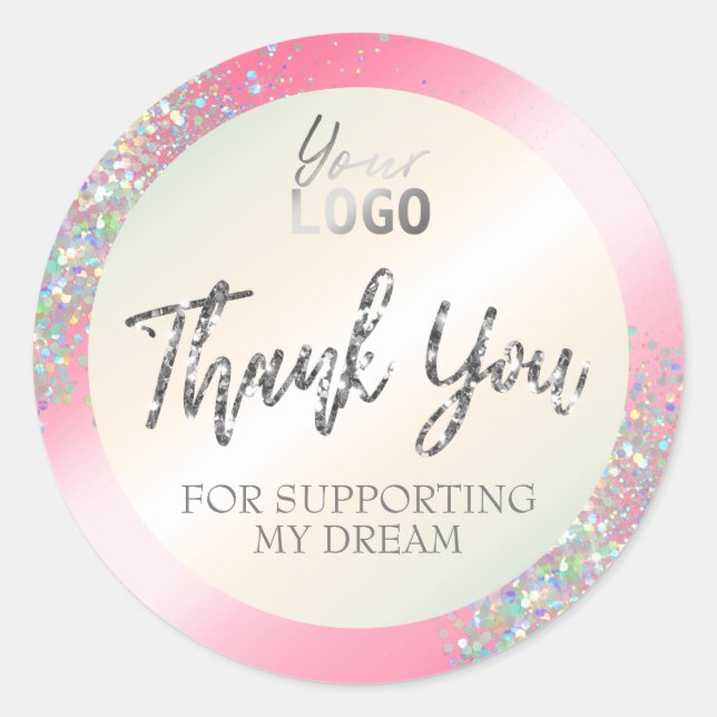 Sparkly Holographic Glitter Thank You Purchase Classic Round Sticker (Front)