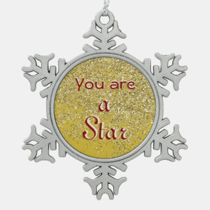 Sparkly Hope Star 2 Snowflake Pewter Christmas Ornament