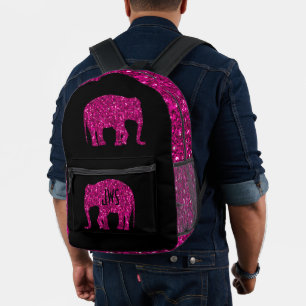 Sparkly hot pink Elephant Custom Monogram black Printed Backpack