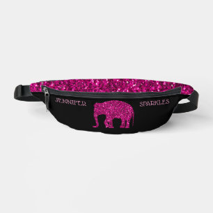 Sparkly hot pink Elephant Custom name black Bum Bags