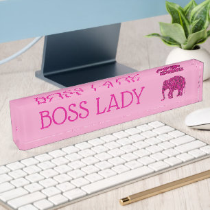 Sparkly hot pink Elephant faux sparkle Boss Lady Nameplate