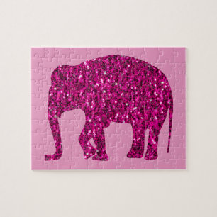 Sparkly hot pink Elephant faux sparkles Jigsaw Puzzle