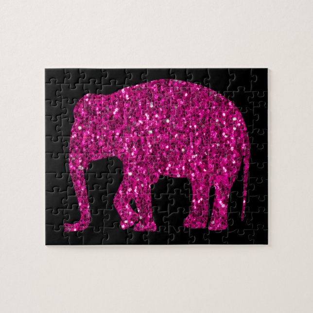 Sparkly hot pink Elephant faux sparkles Jigsaw Puzzle (Horizontal)