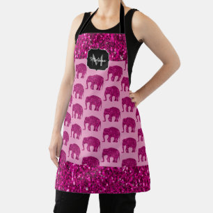 Sparkly hot pink Elephant faux sparkles Monogram Apron