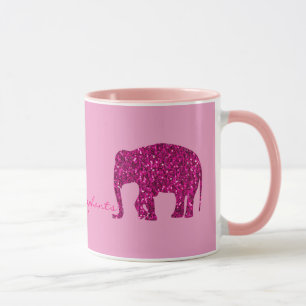 Sparkly hot pink Elephant faux sparkles on pink Mug