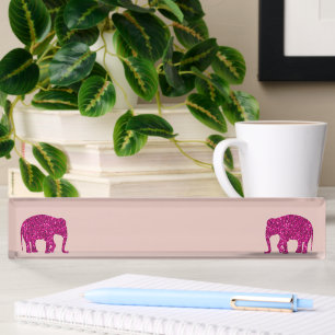 Sparkly hot pink Elephant faux sparkles rose pink Nameplate