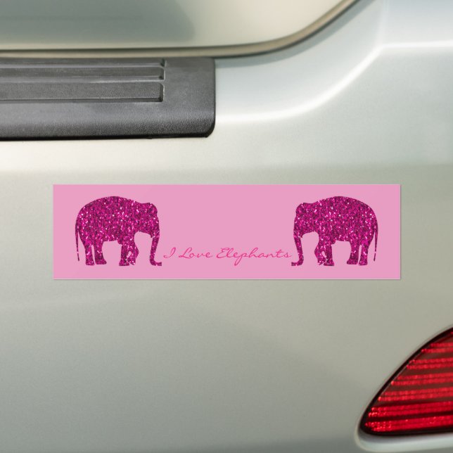 Sparkly hot pink Elephant faux sparkles Your text Bumper Sticker (On Car)