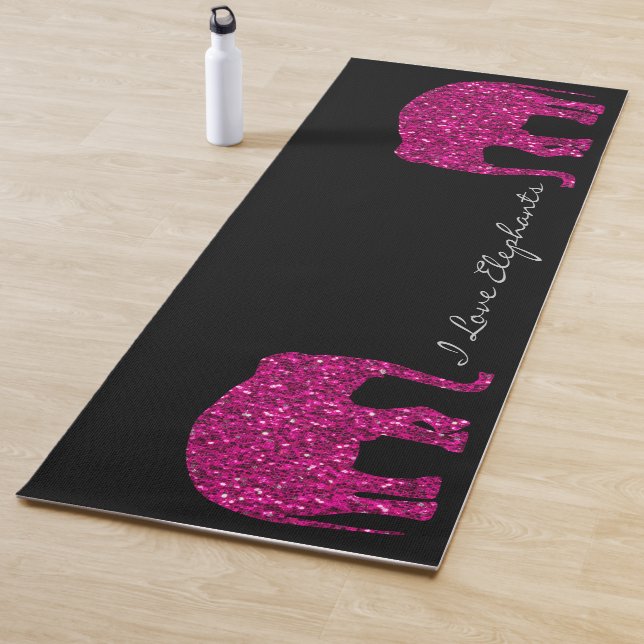 Sparkly hot pink Elephant faux sparkles Your text Yoga Mat (In Situ)