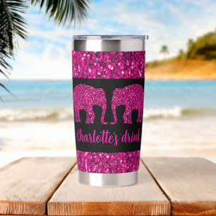 Sparkly hot pink Elephant sparkle Custom name Insulated Tumbler