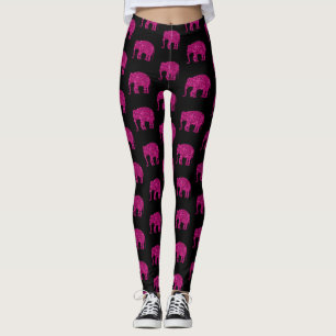 Sparkly hot pink Elephant sparkle pattern black Leggings