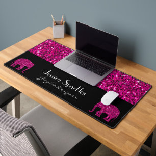 Sparkly hot pink Elephant sparkles Custom name Desk Mat