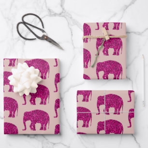Sparkly hot pink Elephant sparkles pattern on rose Wrapping Paper Sheet