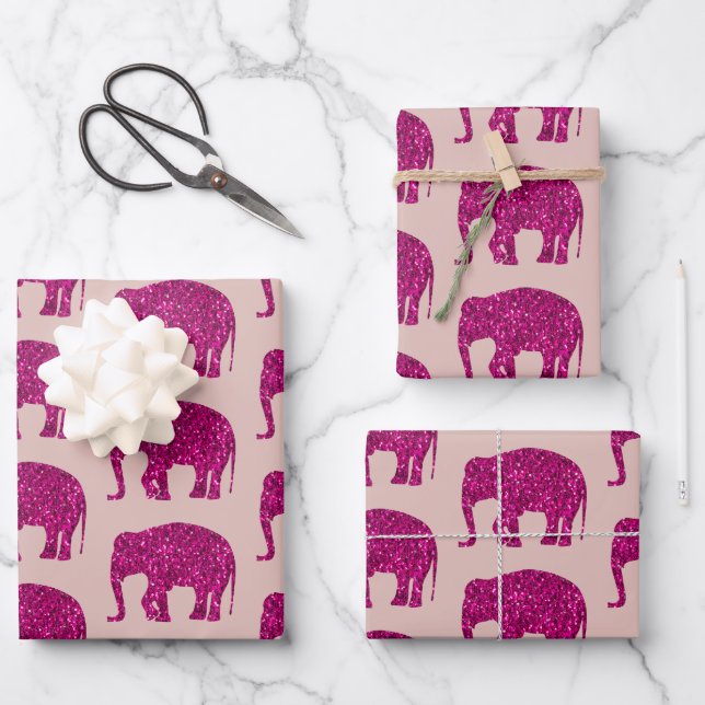Sparkly hot pink Elephant sparkles pattern on rose Wrapping Paper Sheet (Front)