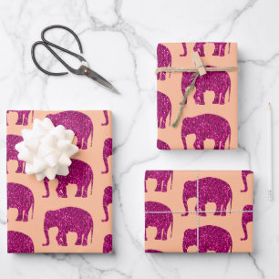 Sparkly hot pink Elephant sparkles pattern peach Wrapping Paper Sheet