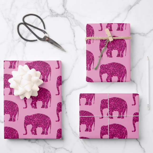 Sparkly hot pink Elephant sparkles pattern Wrapping Paper Sheet (Front)