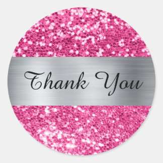 Sparkly Hot Pink Glitter Silver Shimmer Foil Classic Round Sticker