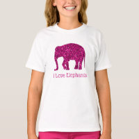 Sparkly hot pink I love Elephants text customise 