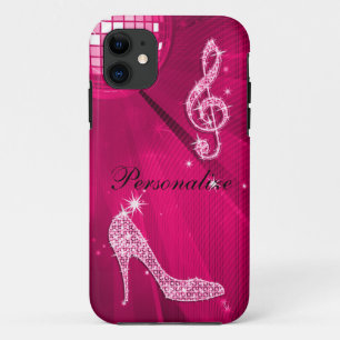 Sparkly Hot Pink Music Note & Stiletto Heel iPhone 11 Case