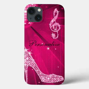 Sparkly Hot Pink Music Note & Stiletto Heel iPhone 13 Case