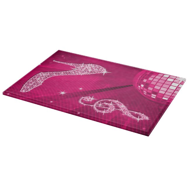 Sparkly Hot Pink Music Note & Stiletto Heel Cutting Board (Corner)