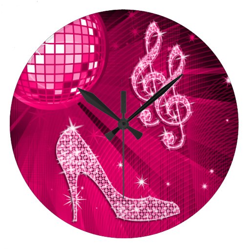 Image of Sparkly Hot Pink Music Note & Stiletto Heel Large Clock