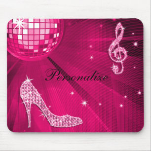 Sparkly Hot Pink Music Note & Stiletto Heel Mouse Mat