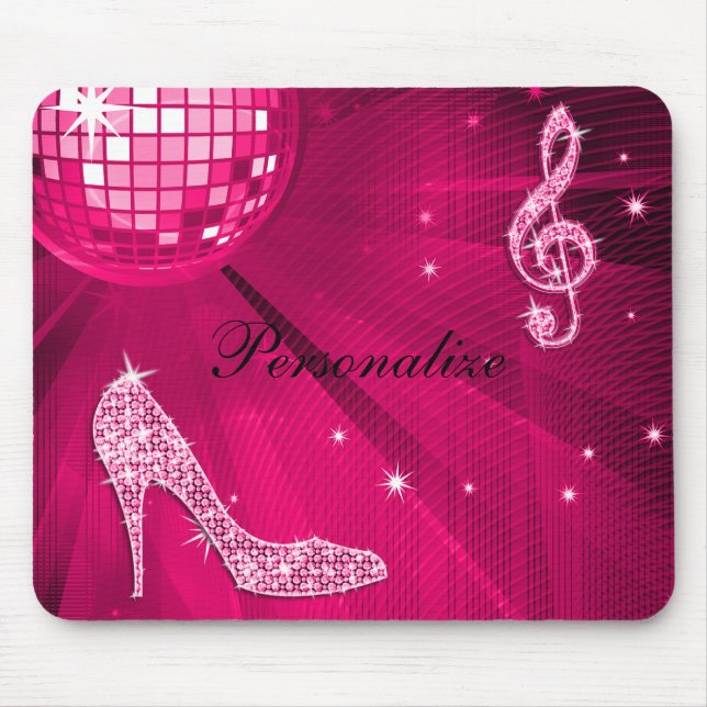 Sparkly Hot Pink Music Note & Stiletto Heel Mouse Mat (Front)