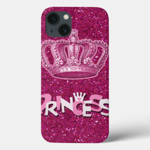 Sparkly Hot Pink Princess Glitter & Vintage Crown iPhone 13 Case