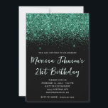 Sparkly Hunter Green Glitter Black 21st Birthday Invitation<br><div class="desc">A glamourous 21st birthday invitation for her. Faux sparkly hunter green glitter against a solid black background. All the glitter and sparkle elements in this modern girly design are digital graphics that print like a photo. If you change the font colour make sure to double check the drop shadow settings....</div>