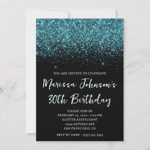 Sparkly Hunter Green Glitter Black 30th Birthday Invitation