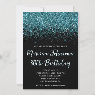 Sparkly Hunter Green Glitter Black 30th Birthday Invitation