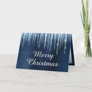 Sparkly Icicles Navy Blue Foil Family Photo Holiday Card