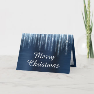 Sparkly Icicles Navy Blue Foil Family Photo Holiday Card