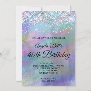 Sparkly Iridescent Glitter Foil 40th Birthday Invitation
