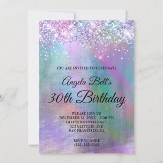 Sparkly Iridescent Glitter Foil Birthday Invitation