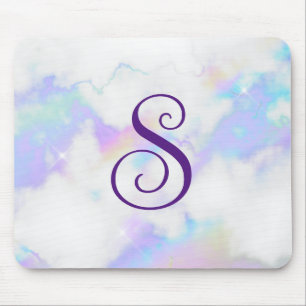 Sparkly Iridescent Rainbow Marble Curly Monogram Mouse Mat