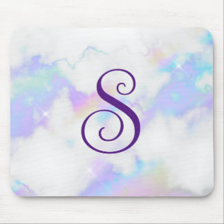 Sparkly Iridescent Rainbow Marble Curly Monogram Mouse Mat