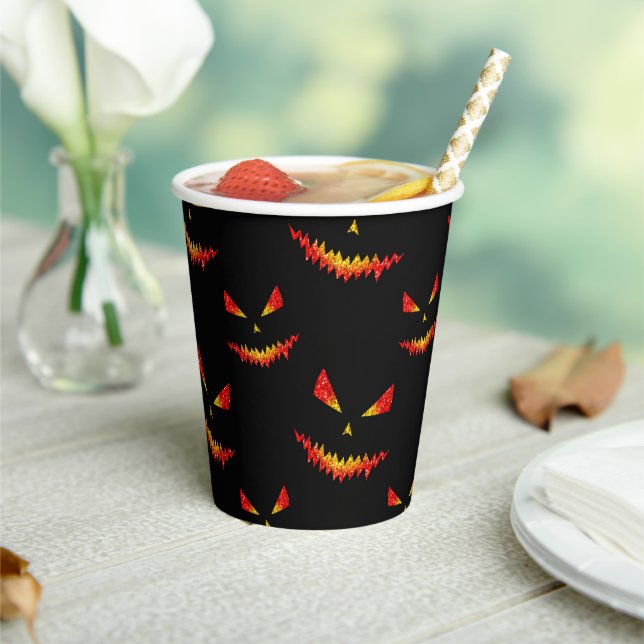 Sparkly Jack O'Lantern face Halloween pattern Paper Cups (Insitu)