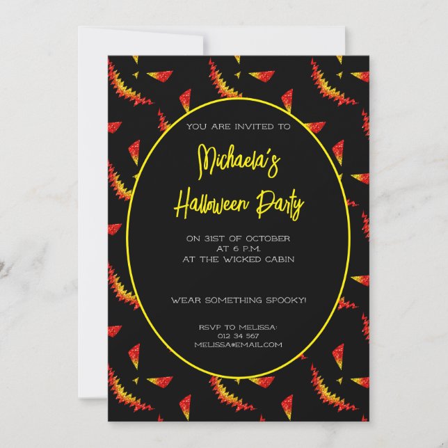 Sparkly Jack O'Lantern Halloween pattern black Invitation (Front)