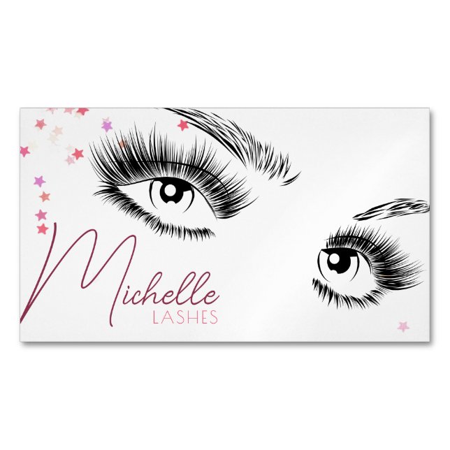 Sparkly Lashes Aftercare Instructions Star Glitter Magnetic Business Card (Front)