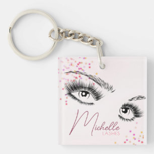 Sparkly Lashes Pink Glitter Star Confetti Makeup Key Ring