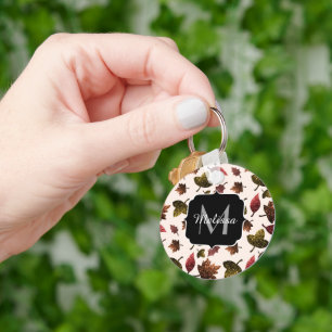 Sparkly leaves fall autumn pattern Monogram Key Ring