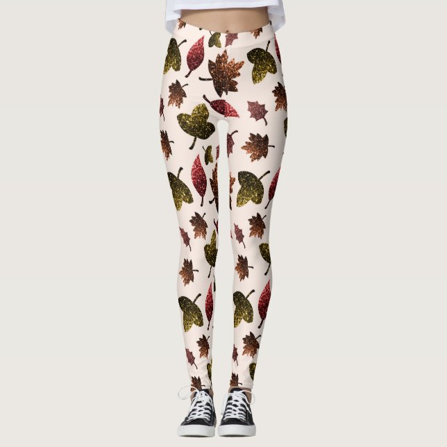 Sparkly leaves fall autumn sparkles pattern leggings (Front)