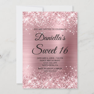 Sparkly Light Pink Glitter and Foil Sweet 16 Invitation
