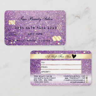 Sparkly Lilac Purple Gold Glitter Credit Gift Card