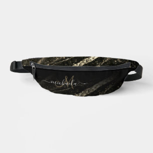 Sparkly line gold black chic abstract Monogram Bum Bags