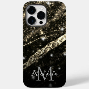 Sparkly line gold black chic abstract Monogram Case-Mate iPhone 14 Pro Max Case