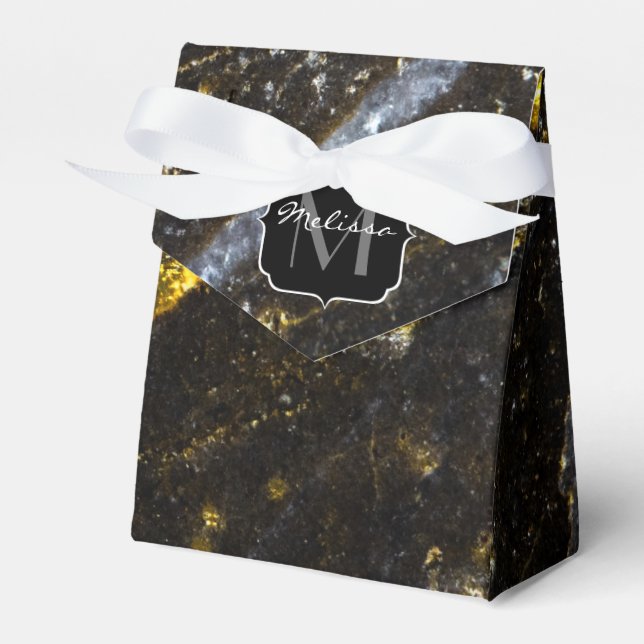 Sparkly line gold black chic abstract Monogram Favour Box (Front Side)